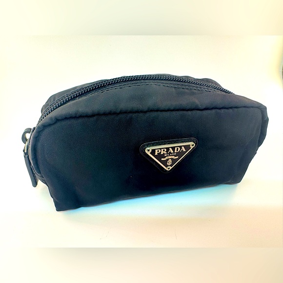 PRADA Black Nylon Pouch Tessuto Triangle Logo Makeup Cosmetic Pouch AUTHENTIC - Picture 9 of 9
